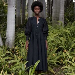 Doen Edylnne Dress - great shape maxi size medium button down poplin black as is